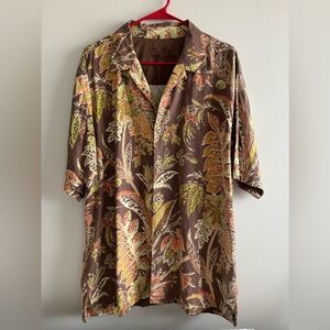 Tommy Bahama silk shirt size XL parsley floral print brown orange
